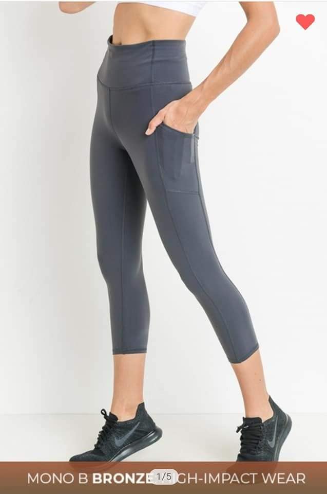Mono B Dk Grey Bronze High Impact Avenue Crop Leggings