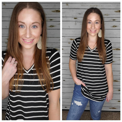 Black/White Stripe Luxe Vneck Tee