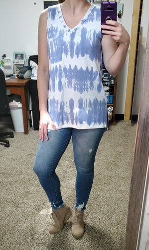 Blue Tie Dye Vneck Tank