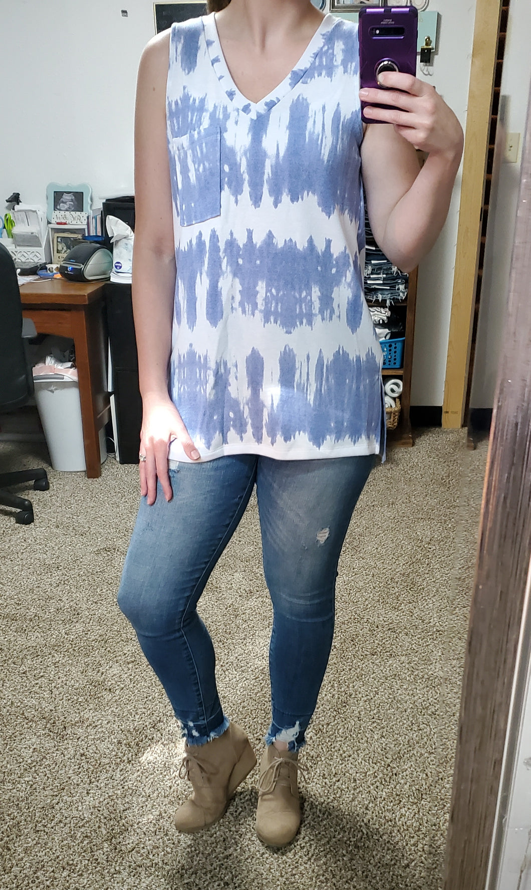 Blue Tie Dye Vneck Tank