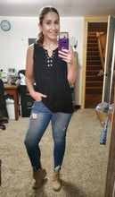 Load image into Gallery viewer, Get their Attention Black Eyelet Detailed Tank