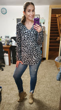 Load image into Gallery viewer, Grey Leopard Luxe Vneck Top
