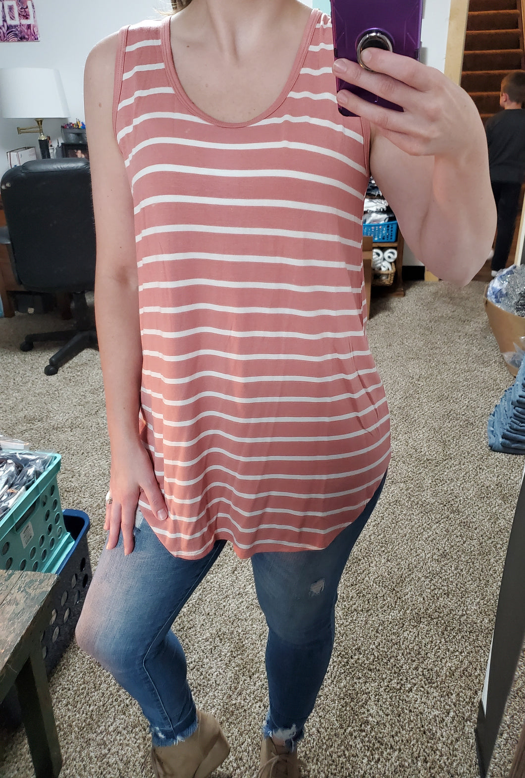 Rose Pink Stripe Luxe Essential Tank