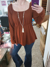 Load image into Gallery viewer, Fall Brown Peasant Babydoll Top