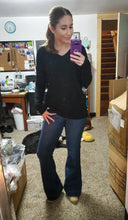 Load image into Gallery viewer, Solid Black Cashmere Feel Vneck Sweater