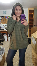 Load image into Gallery viewer, Olive Stripe Half Zip Hoodie