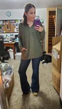Load image into Gallery viewer, Olive Stripe Half Zip Hoodie
