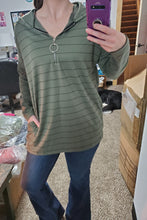 Load image into Gallery viewer, Olive Stripe Half Zip Hoodie