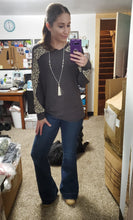 Load image into Gallery viewer, Charcoal Grey Leopard Criss Cross Detail Sleeve Top