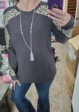 Load image into Gallery viewer, Charcoal Grey Leopard Criss Cross Detail Sleeve Top