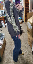 Load image into Gallery viewer, Charcoal Grey Leopard Criss Cross Detail Sleeve Top