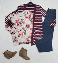Load image into Gallery viewer, Ivory Burgundy Floral Dolman Top
