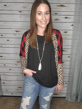 Load image into Gallery viewer, Red/Black Buffalo Plaid Leopard Soft Dolman