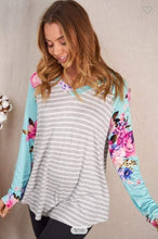 Load image into Gallery viewer, Mint Floral Stripe Raglan Top