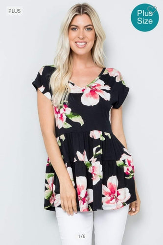 Come Back to Me Black Floral Tiered Top