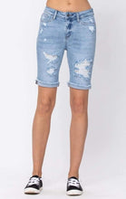 Load image into Gallery viewer, Judy Blue Light Wash Destroyed Bermuda Shorts