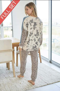 Grey Tie Dye Leopard Ultra Soft Lounge Set