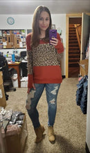 Load image into Gallery viewer, Ultra Soft Rust Leopard Colorblock Thumbhole Pullover
