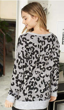 Load image into Gallery viewer, Ultra Soft Grey Black Leopard Vneck Sweater