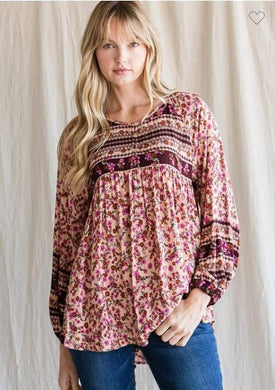 Blush Pink/Wine Floral Babydoll Top