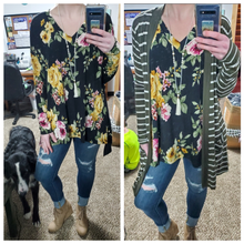 Load image into Gallery viewer, Sweet Melody Black Floral Vneck Top