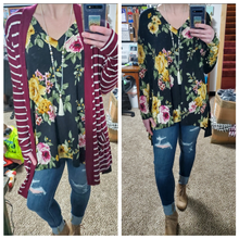 Load image into Gallery viewer, Sweet Melody Black Floral Vneck Top