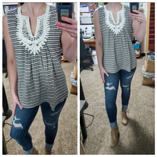 Load image into Gallery viewer, Black Stripe Lace Tank