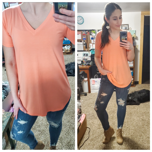 Coral Pink Luxe Vneck Tee