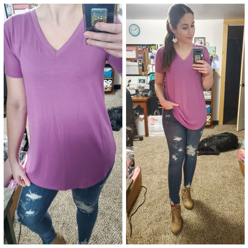 Dark Mauve Luxe Vneck Tee