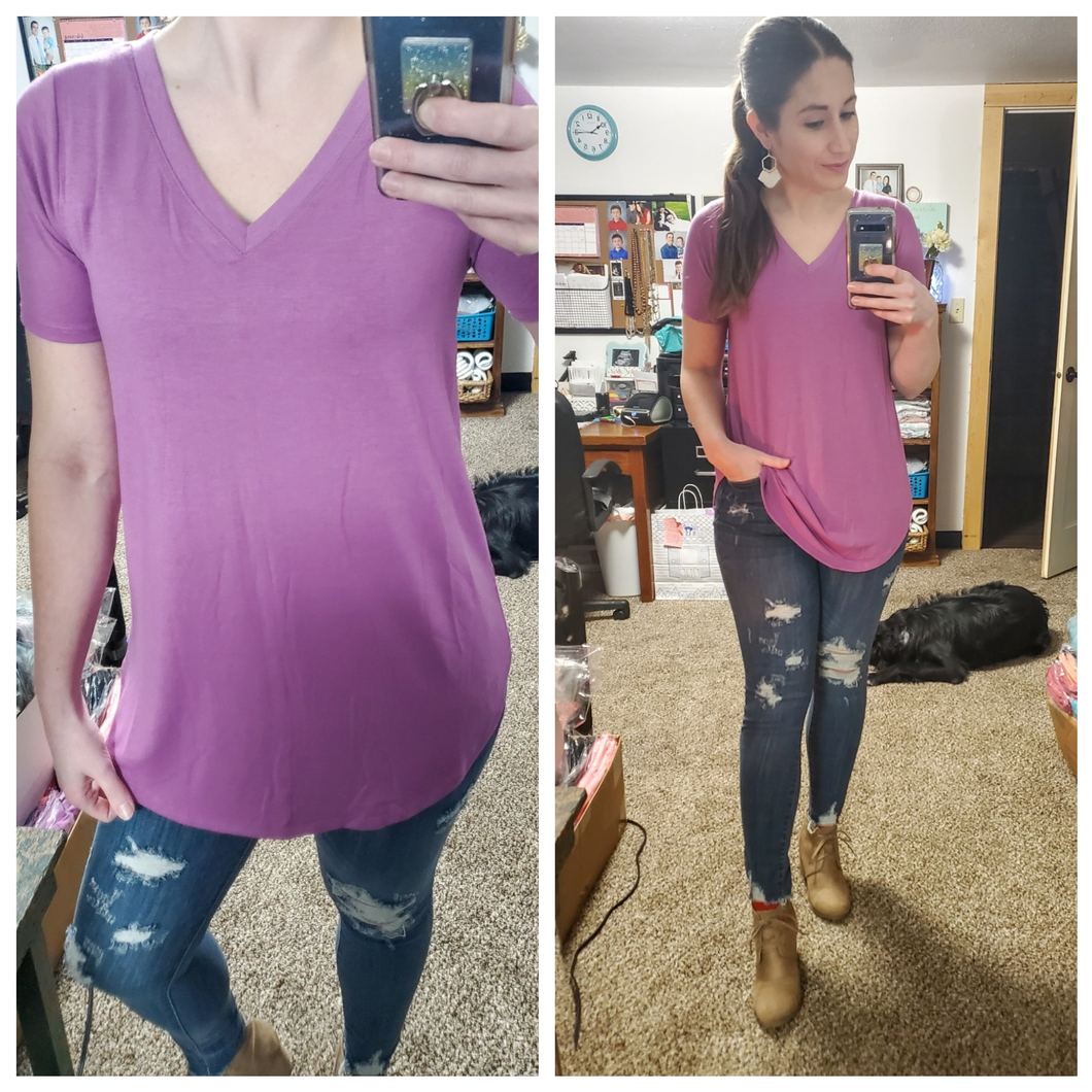 Dark Mauve Luxe Vneck Tee