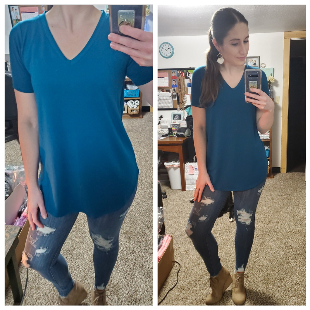 Dark Teal Luxe Vneck Tee