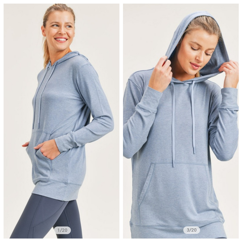 Mono B Ocean Blue Longline Essential Active Hoodie Pullover