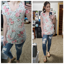 Load image into Gallery viewer, Grey Snow Leopard Pink Roses Tee