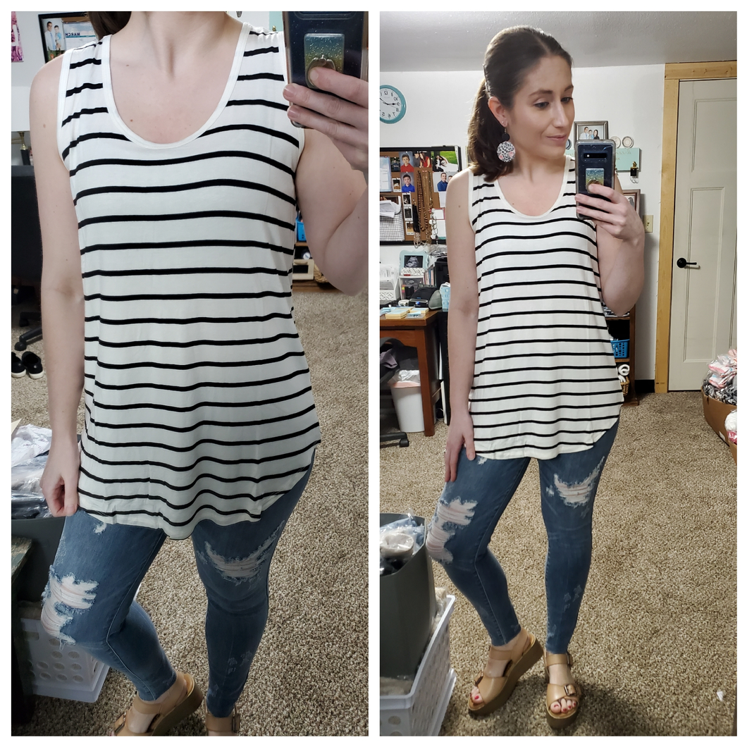 White/Black Stripe Luxe Tank