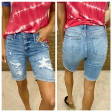 Load image into Gallery viewer, Judy Blue Light Wash Destroyed Bermuda Shorts