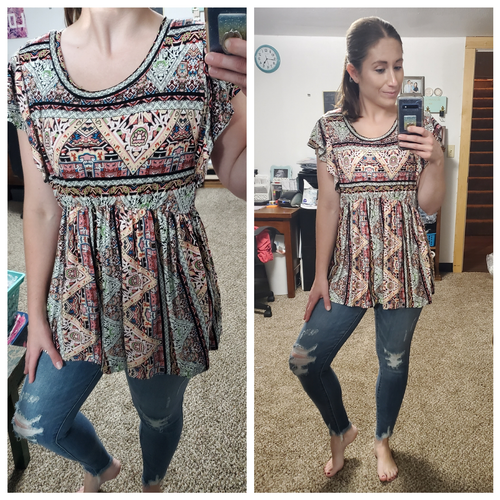 Bohemian Rose Ruffle Sleeve Babydoll Top