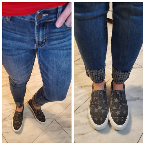 Judy Blue Plaid Cuff Slim Boyfriend Fit Jeans