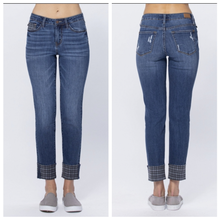 Load image into Gallery viewer, Judy Blue Plaid Cuff Slim Boyfriend Fit Jeans