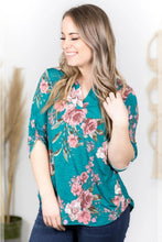 Load image into Gallery viewer, Teal Green Floral Blouse
