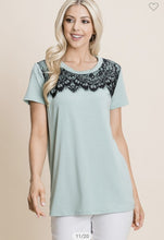 Load image into Gallery viewer, Mint Green with touch of Black Lace Top
