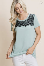 Load image into Gallery viewer, Mint Green with touch of Black Lace Top