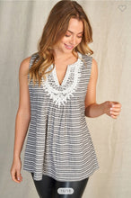 Load image into Gallery viewer, Black Stripe Lace Tank