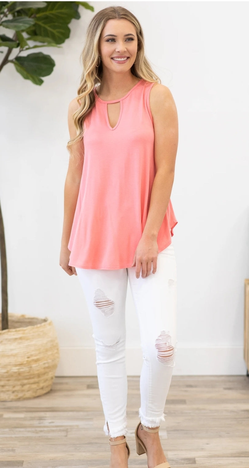 Coral Pink Keyhole Lexie Tank