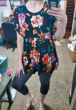Load image into Gallery viewer, Black Summer Floral Babydoll Top