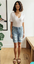 Load image into Gallery viewer, Judy Blue Light Wash Destroyed Bermuda Shorts
