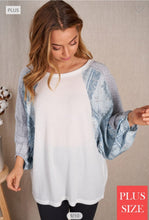 Load image into Gallery viewer, Romantic Blue Paisley Floral Contrast Sleeve Top