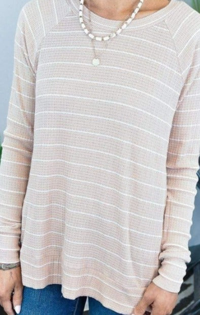 Spring Pink Stripe Long Sleeve Tunic