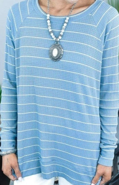 Spring Blue Stripe Long Sleeve Tunic