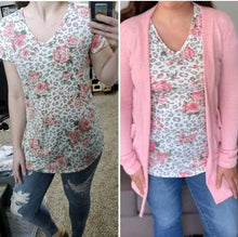 Load image into Gallery viewer, Grey Snow Leopard Pink Roses Tee