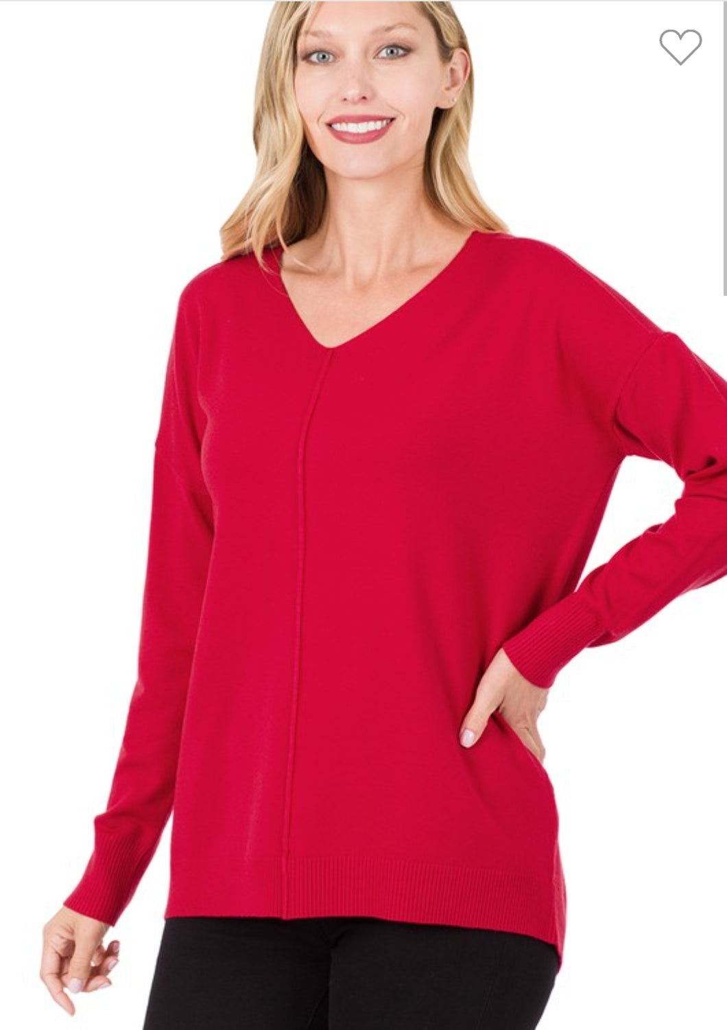 Dk Red Cashmere Feel Vneck Sweater